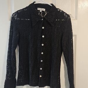 Bebe Black Lace Button-Down Shirt